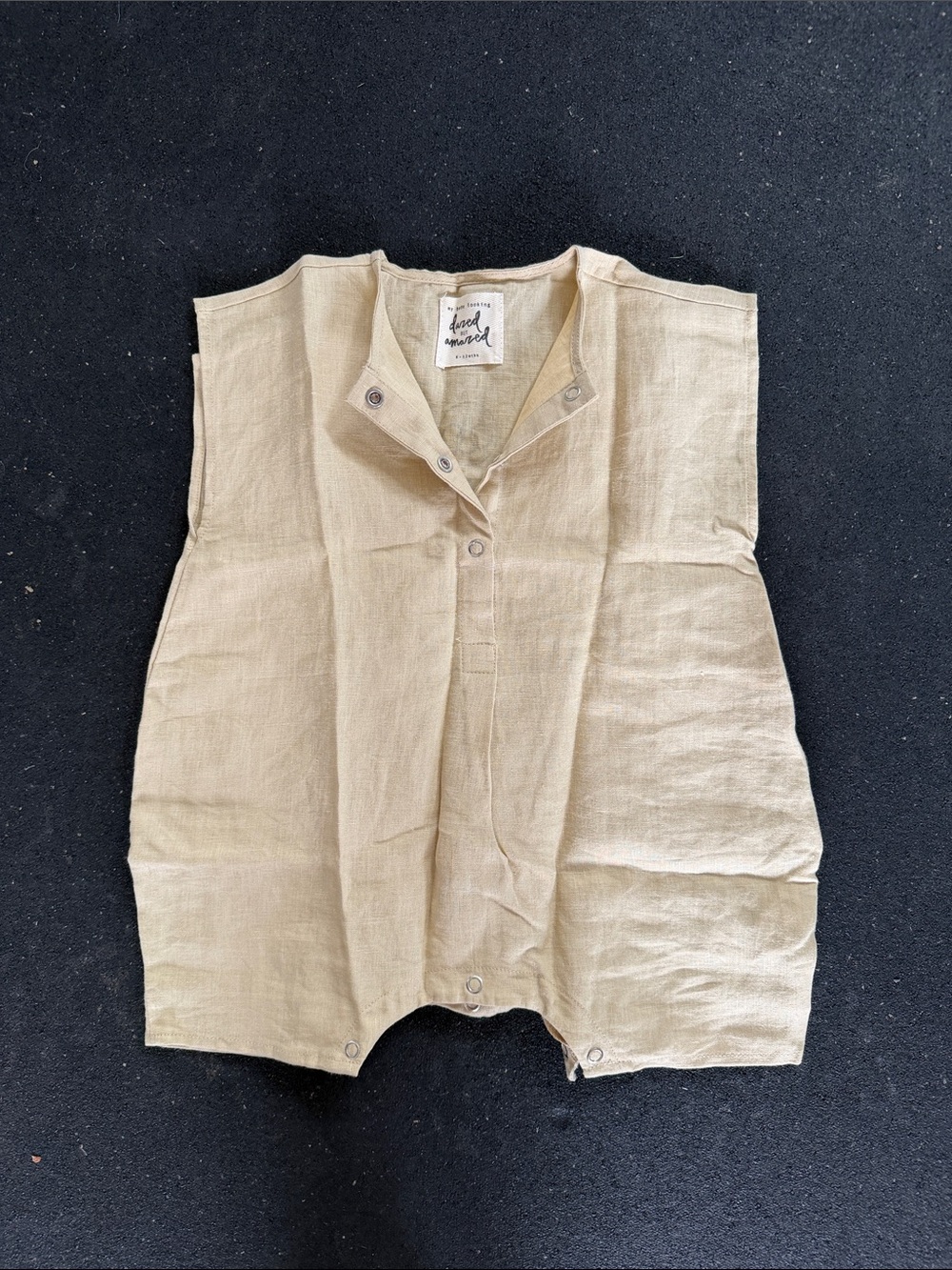 Dazed But Amazed baby Natural Linen Romper with Snap Front